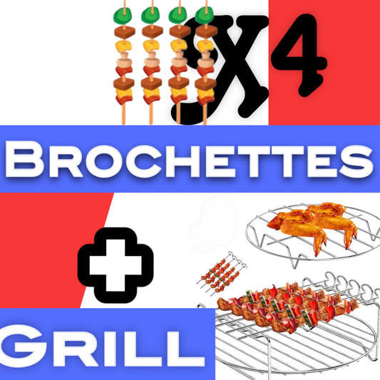 "Lot de 4 brochettes + Grille de Cuisson en Acier Inoxydable pour Barbecue  + Accessoire de Cuisine Robuste et Polyvalent"